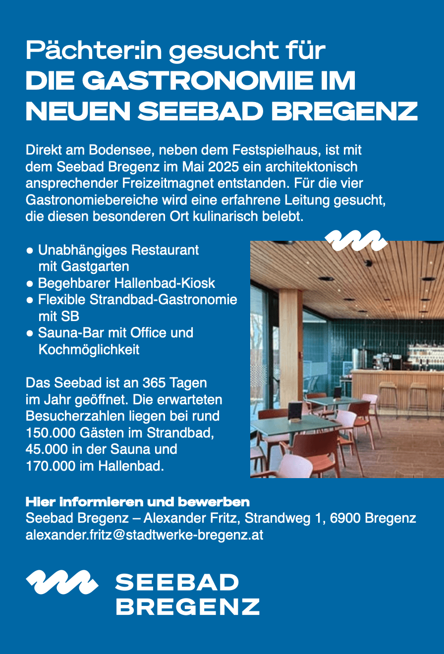 Ausschreibung: Pächter gesucht für die Gastronomie im neuen Seebad Bregenz